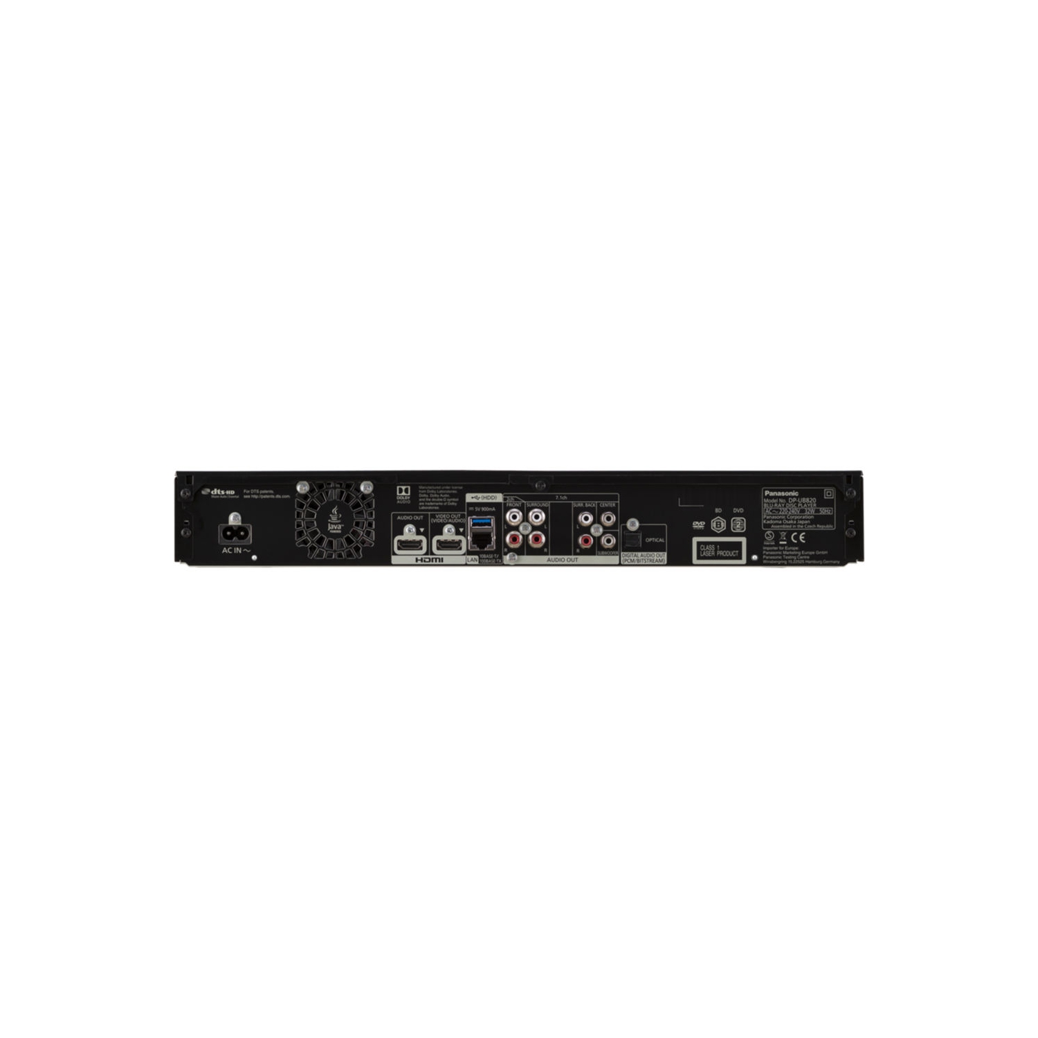DP-UB820-K de Panasonic + câble réseau + câble audio optique + 2 câble HDMI + attaches de câble