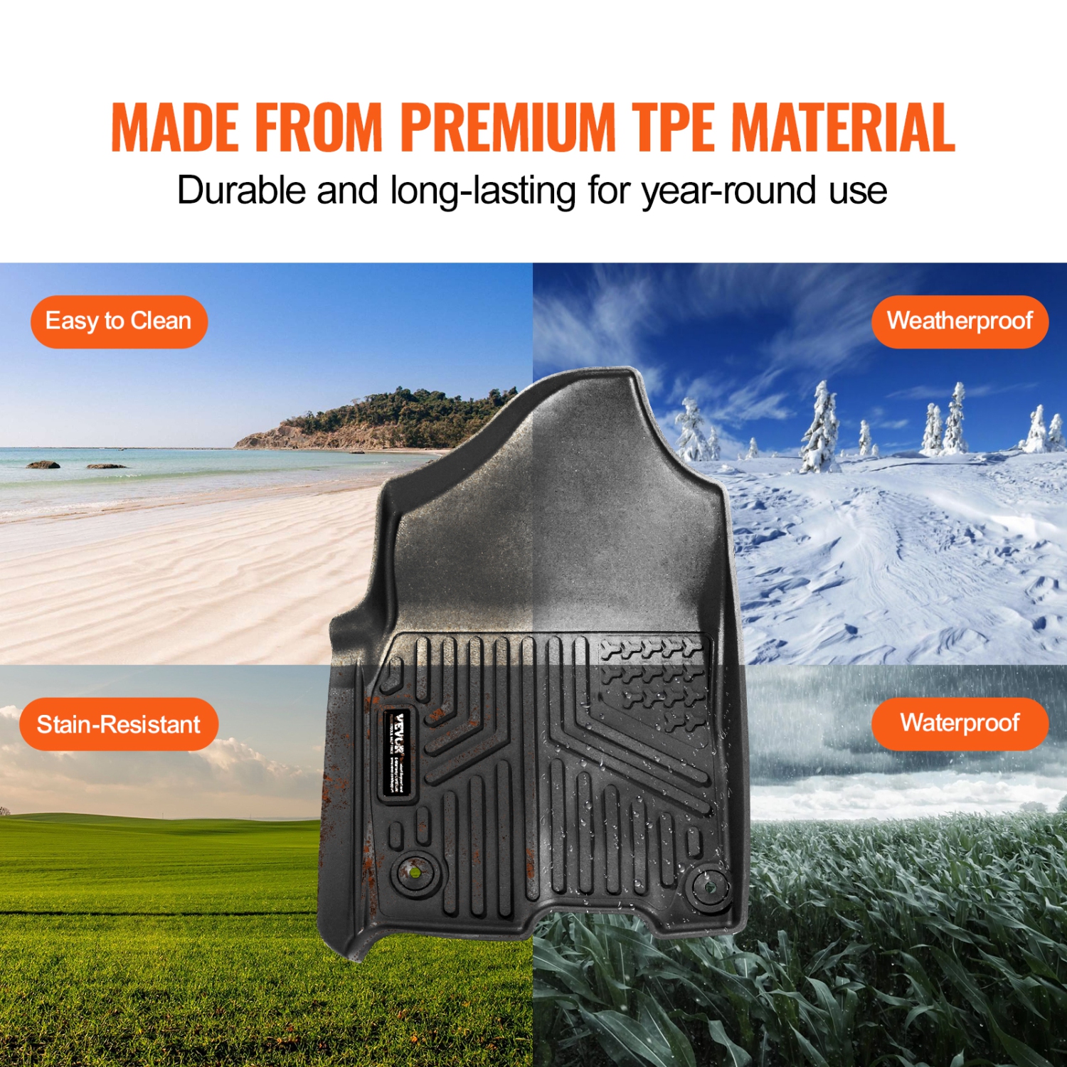 VEVOR Automotive Floor Mats, Fits Dodge Ram 1500/2500/3500, Crew Cab Only 1500 Classic 2013-2018/2019-2022, 3 pcs Front and 2nd Row Liners,TPE