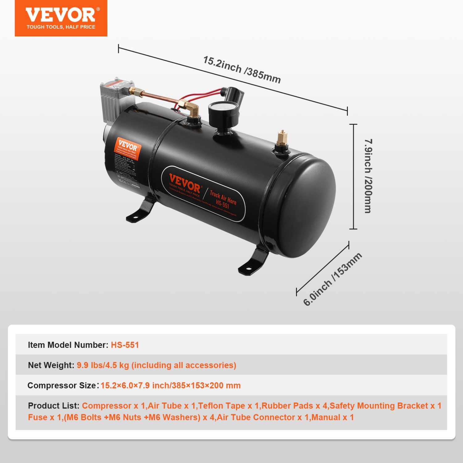 VEVOR 12V Air Compressor with Tank 0.8 Gallon/3 L, Train Horn Air Compressor, 120 psi Working Pressure Onboard Air Compressor System for Train Air