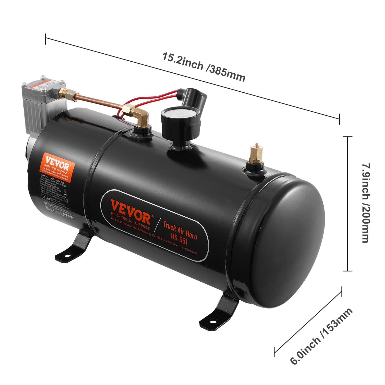 VEVOR 12V Air Compressor with Tank 0.8 Gallon/3 L, Train Horn Air Compressor, 120 psi Working Pressure Onboard Air Compressor System for Train Air