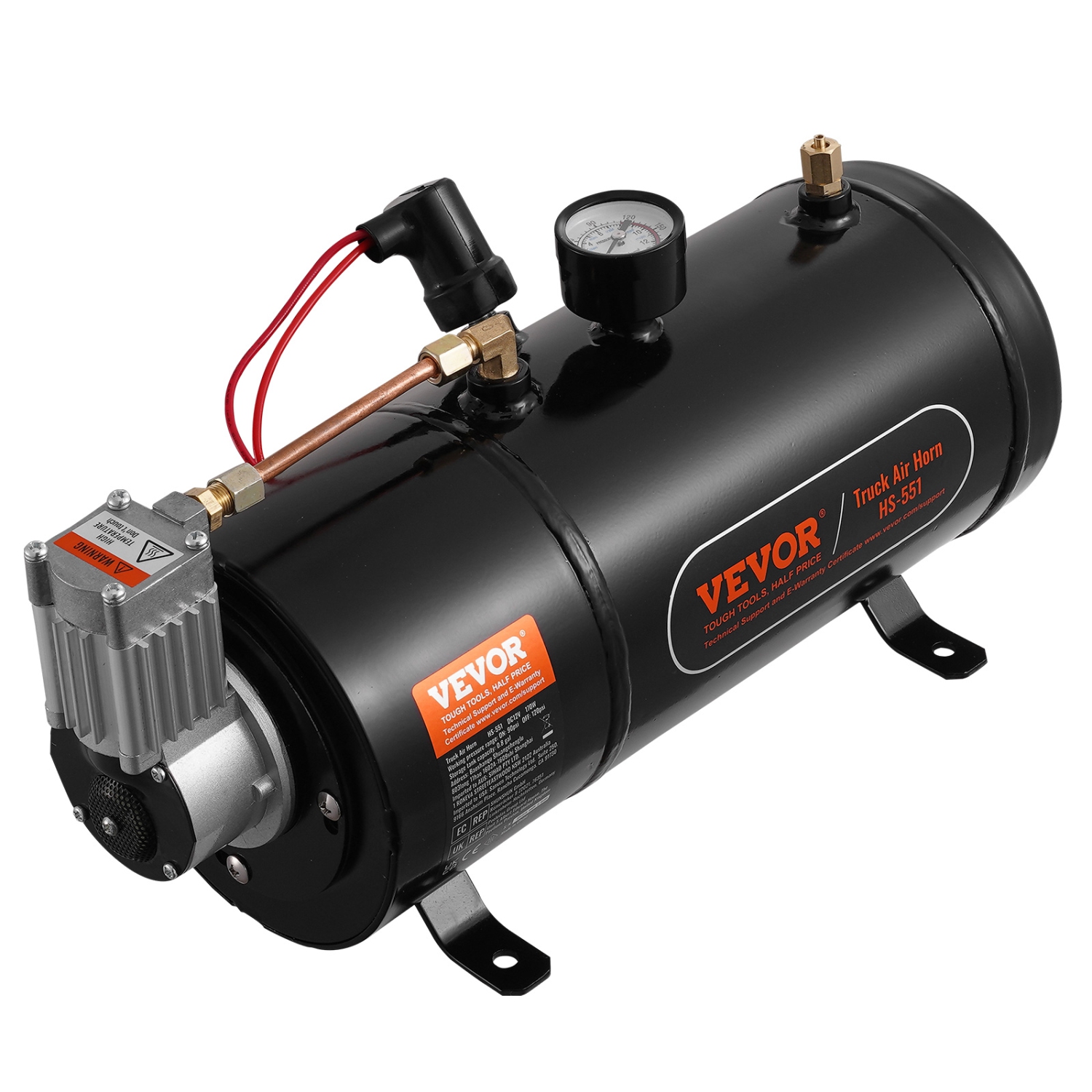 VEVOR 12V Air Compressor with Tank 0.8 Gallon/3 L, Train Horn Air Compressor, 120 psi Working Pressure Onboard Air Compressor System for Train Air