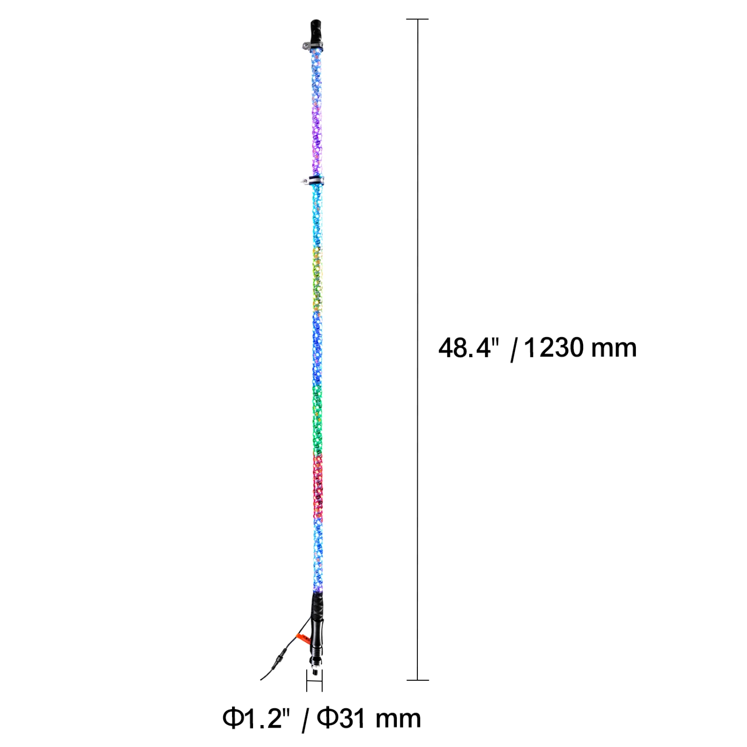 VEVOR 1 PC 4 FT Whip Light, APP & RF Remote Control Led Whip Light, Waterproof 360°Spiral RGB Chasing Lighted Whips with 2 Flags, for UTVs, ATVs,