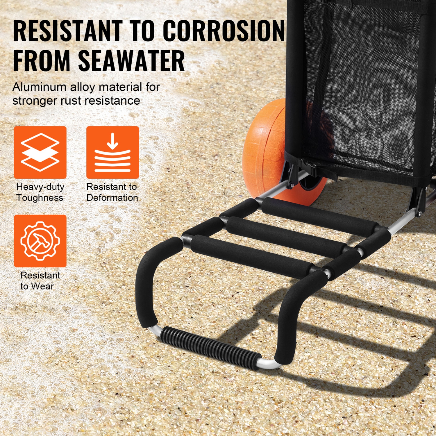Chariot de plage VEVOR avec grosses roues pour sable, plateforme utilitaire de 29,9 x 15,4&nbsp;po, roues solides de 12&nbsp;po, chariot à sable