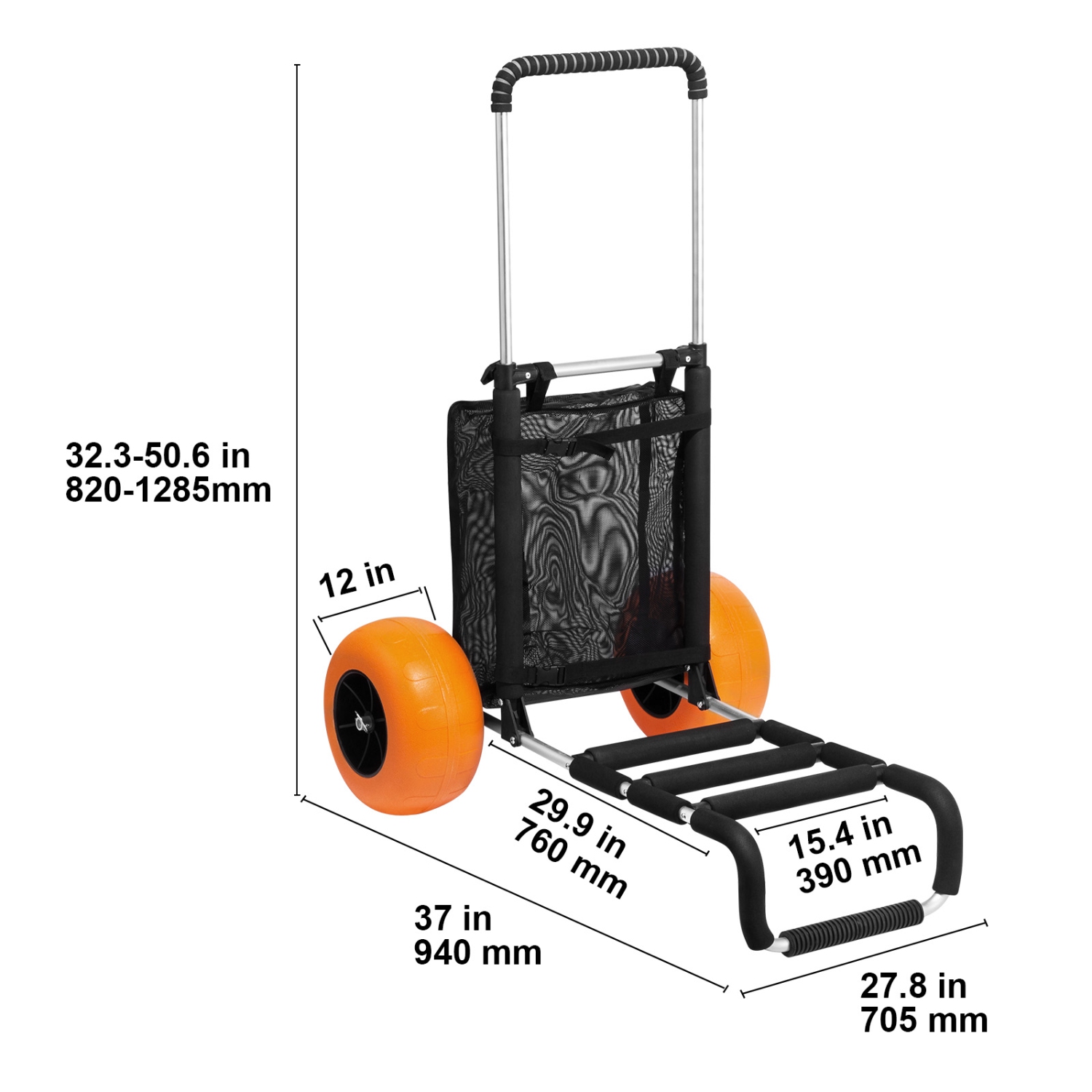 Chariot de plage VEVOR avec grosses roues pour sable, plateforme utilitaire de 29,9 x 15,4&nbsp;po, roues solides de 12&nbsp;po, chariot à sable