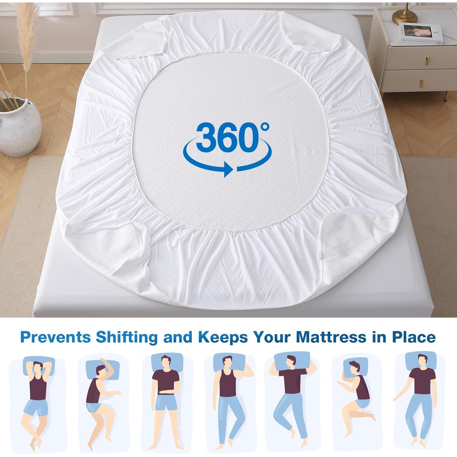 Protège-matelas pour grand lit, couvre-matelas 100 % étanche, housse grand lit avec viscose pour bambou, couvre-matelas sans odeur avec pochette de 6