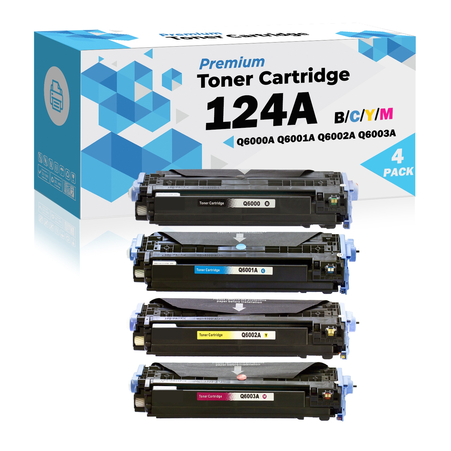 Ultra Toner® Compatible Replacement for HP 124A Toner cartridges Q6000A Q6001A Q6002A Q6003A BK/M/Y/C Color 1600 2600 2600n 2605dn 2605dtn CM1015 MFP