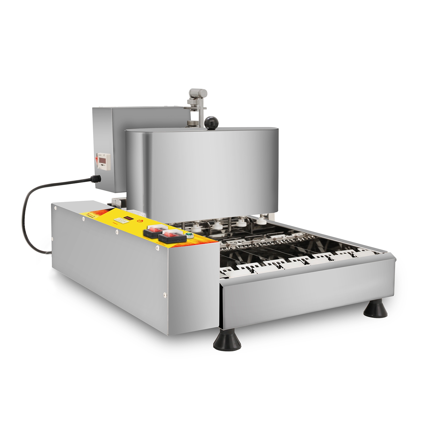 AP-06 Mini Donut Maker Commercial | Automatic Doughnut Frying Machine with 6 Rows | Stainless Steel | 110V