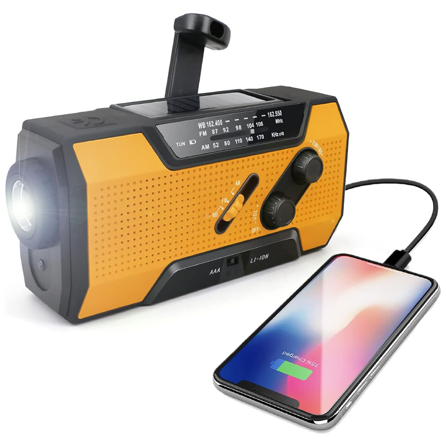 Multifunctional emergency radio hand crank solar USB charging AMMFWB outdoor disaster prevention lighting SOS-orange