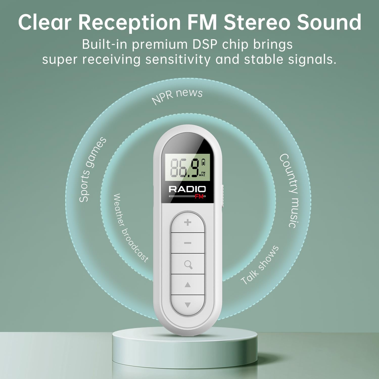 FM Radio, Rechargeable Portable Transistor Radio, Best Reception, Digital Tuning LCD with Backlight, Stereo, Running, Hiking Belt Clip