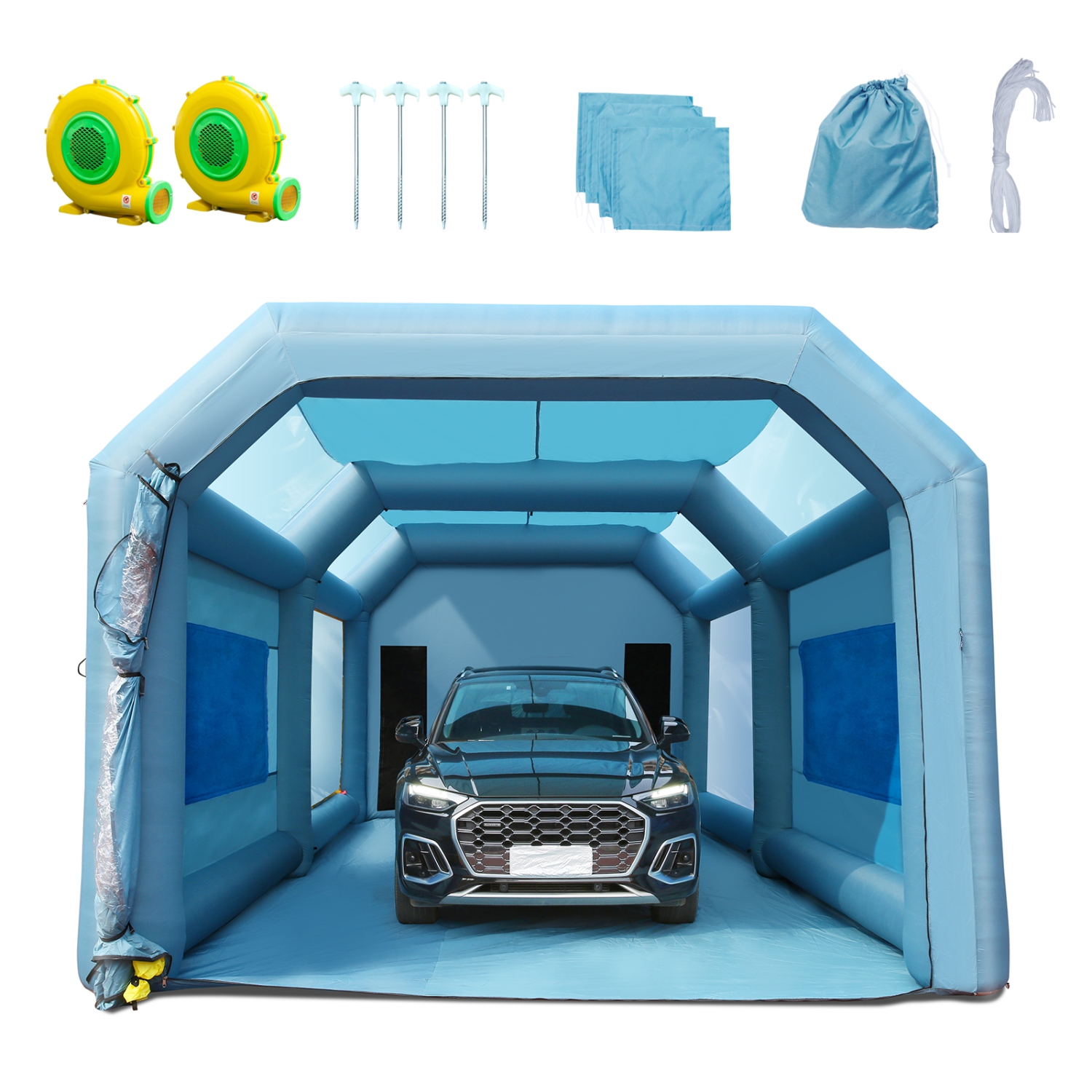 VEVOR 28x16x11ft Inflatable Paint Booth, Inflatable Spray Booth, High Powerful 750W+950W Blowers Spray Booth Tent, Car Paint Tent Air Filter System