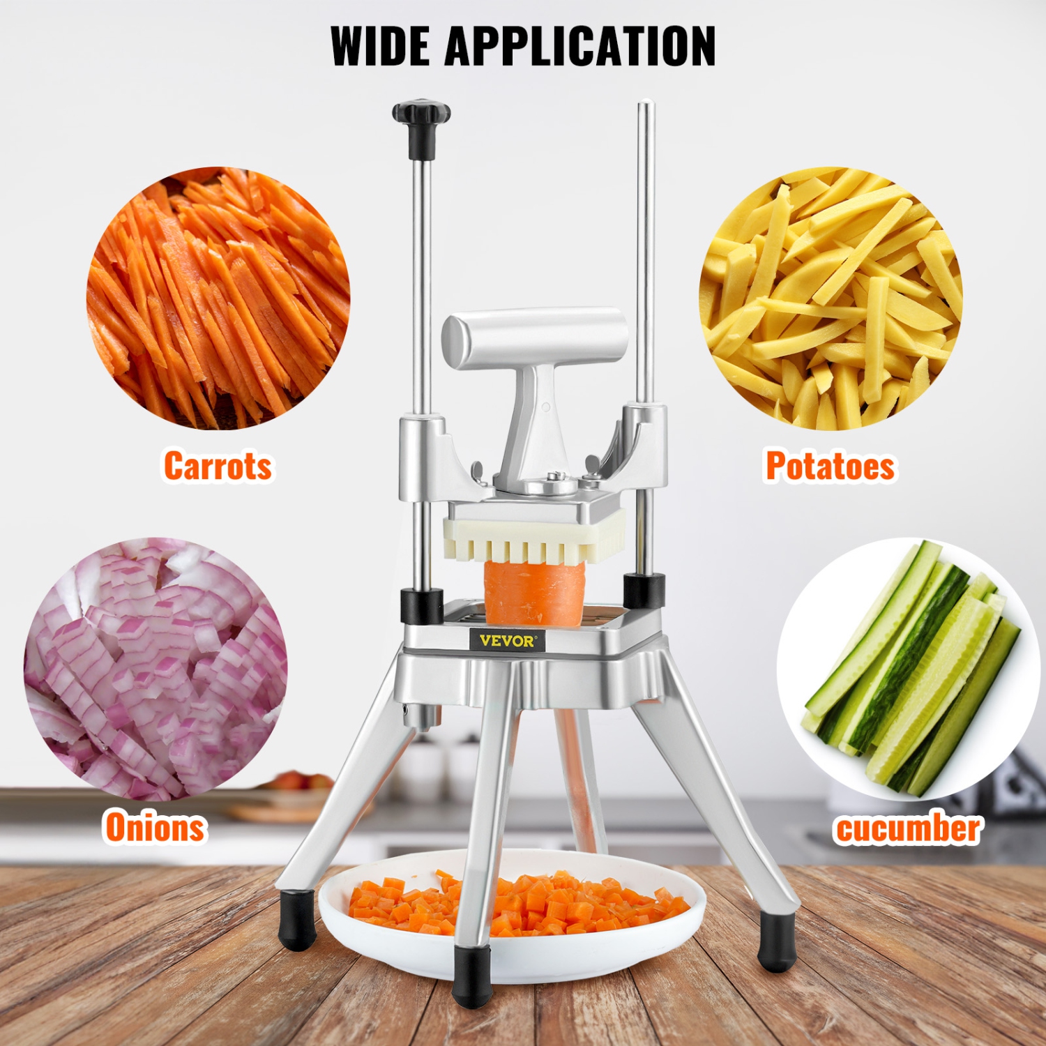 VEVOR Commercial Vegetable Fruit Chopper 3/8″ Blade Heavy Duty Professional Food Dicer Kattex French Fry Cutter Onion Slicer Stainless Steel for