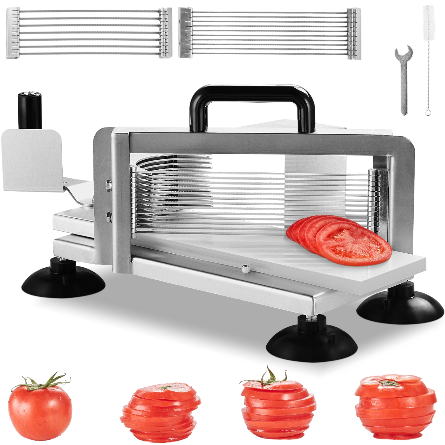 VEVOR Commercial Tomato Slicer, 1/4"+3/8"+3/16" Tomato Cutter Slicer, Stainless Steel Heavy Duty Tomato Slicer Machine, Manual Tomato Slicer with