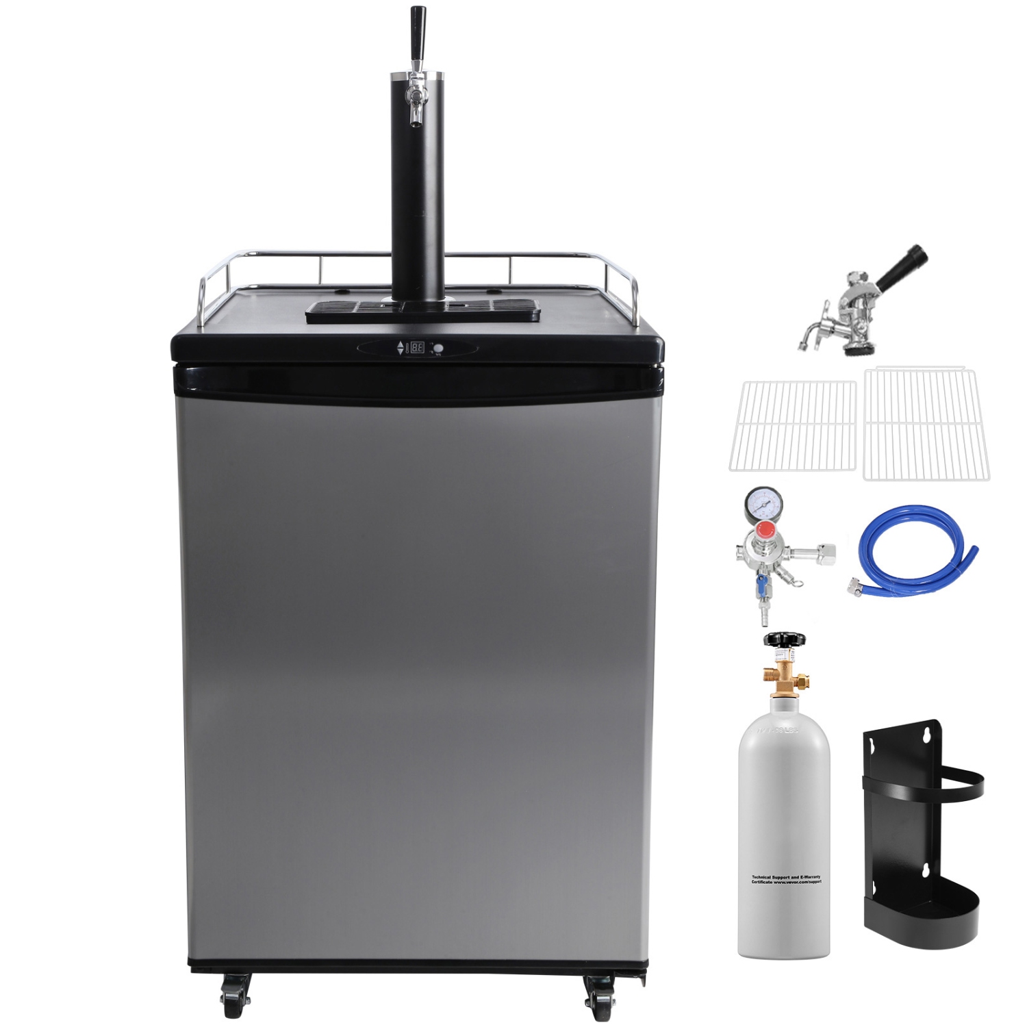 VEVOR Beer Kegerator, Single Tap Draft, Full Size Keg Refrigerator With CO2 Cylinder, Drip Tray & Rail, 32°F- 75.2°F Temperature Control, Holds 1/6,