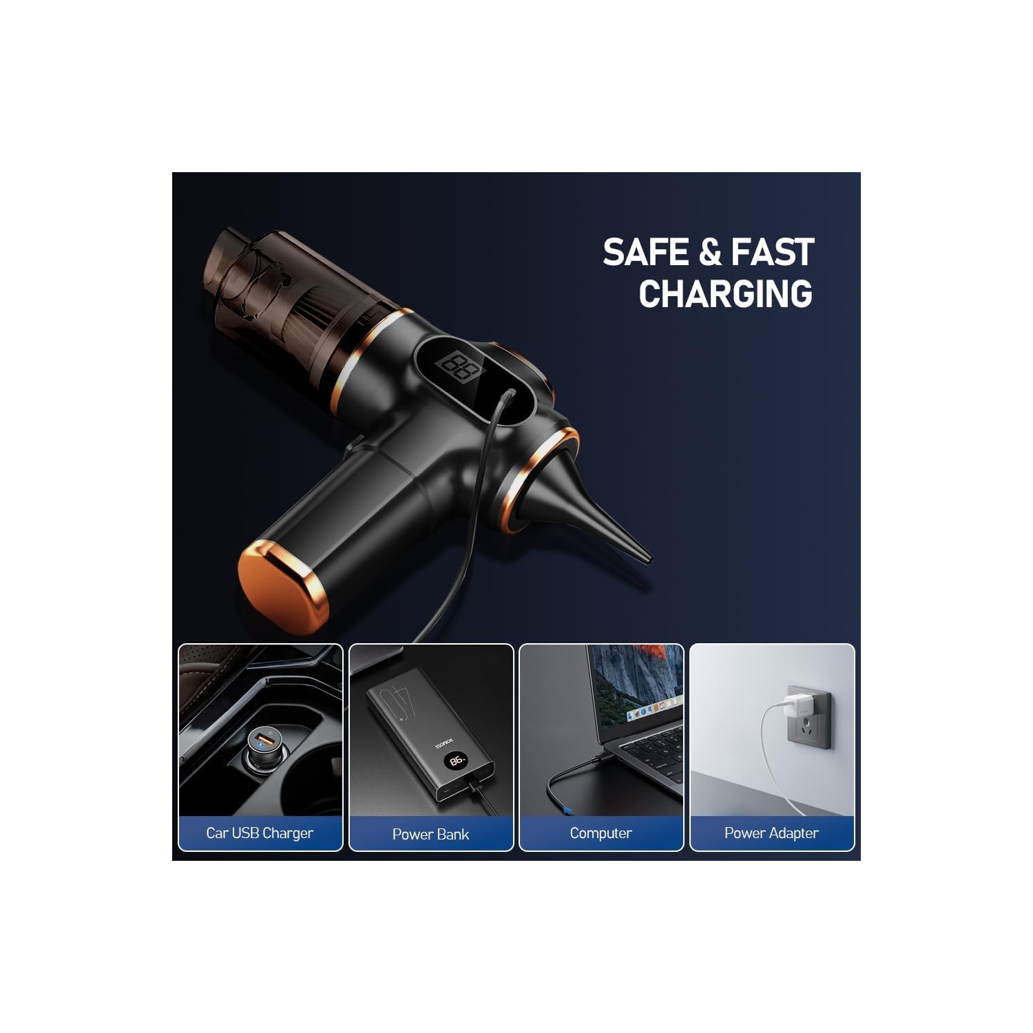 Mini aspirateur portatif avec écran LED, friteuse à air chaud avec embouts multiples pour poils d'animaux dans le bureau à domicile