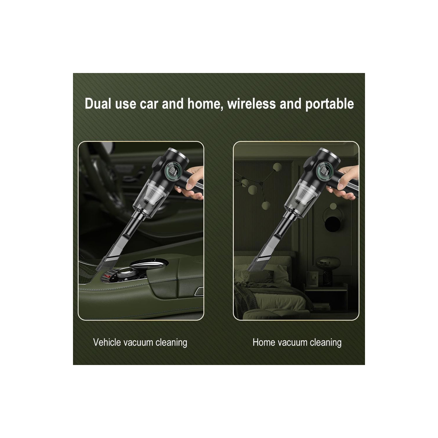 Vacuum cleaner wireless portable dust collector car household large suction handheld mini power display - green