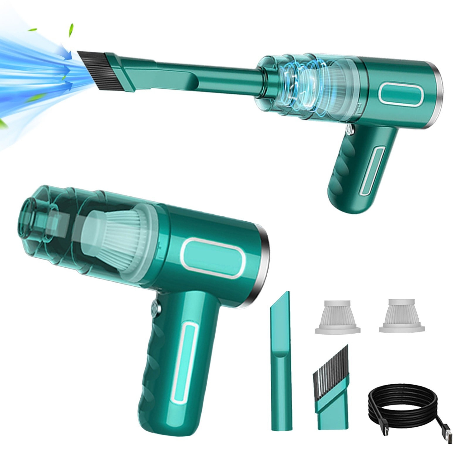 Household Car Vacuum Cleaner Wireless Portable Powerful Suction Handheld Dust Collector Small Mini Dust Blower - Green