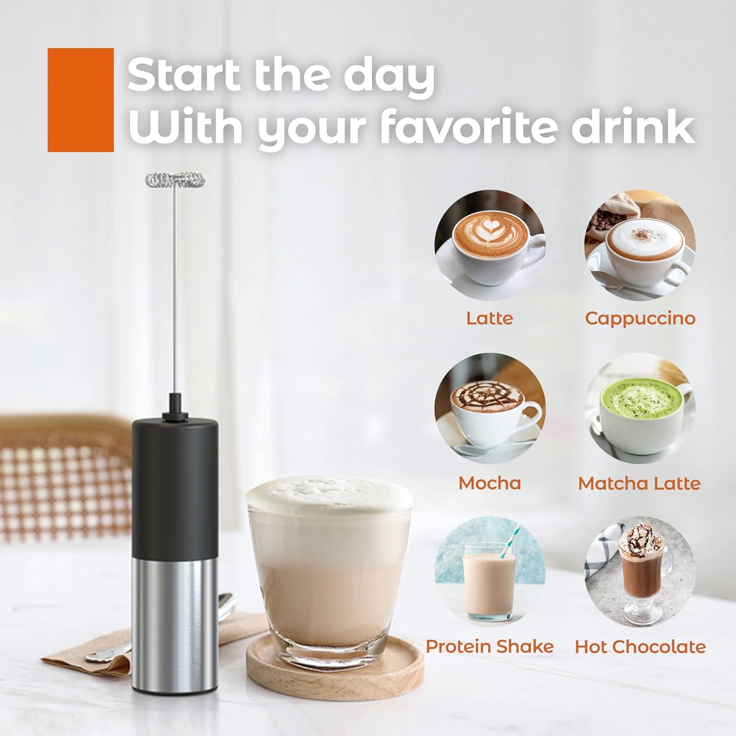 Electric Milk Frother - Mini Powerful Egg Beater, Suitable for Coffee, Protein Shakes, Non-Dairy Milk, Compact and Durable, One-Touch Operation,