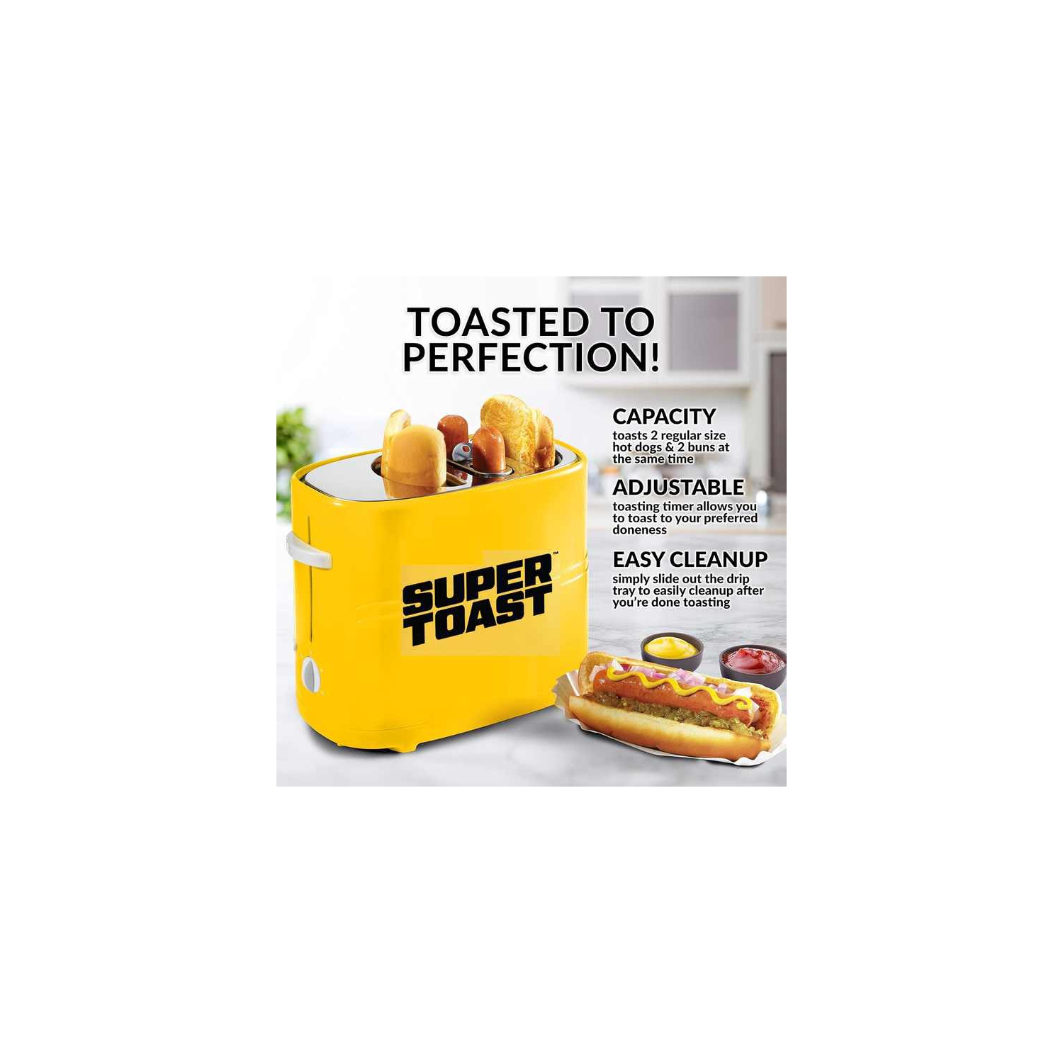 2-in-1 Hot Dog and Sandwich Toaster - Cool Touch Handle, Reusable Basket, Extra Wide Grill Slots, Easy Cleaning