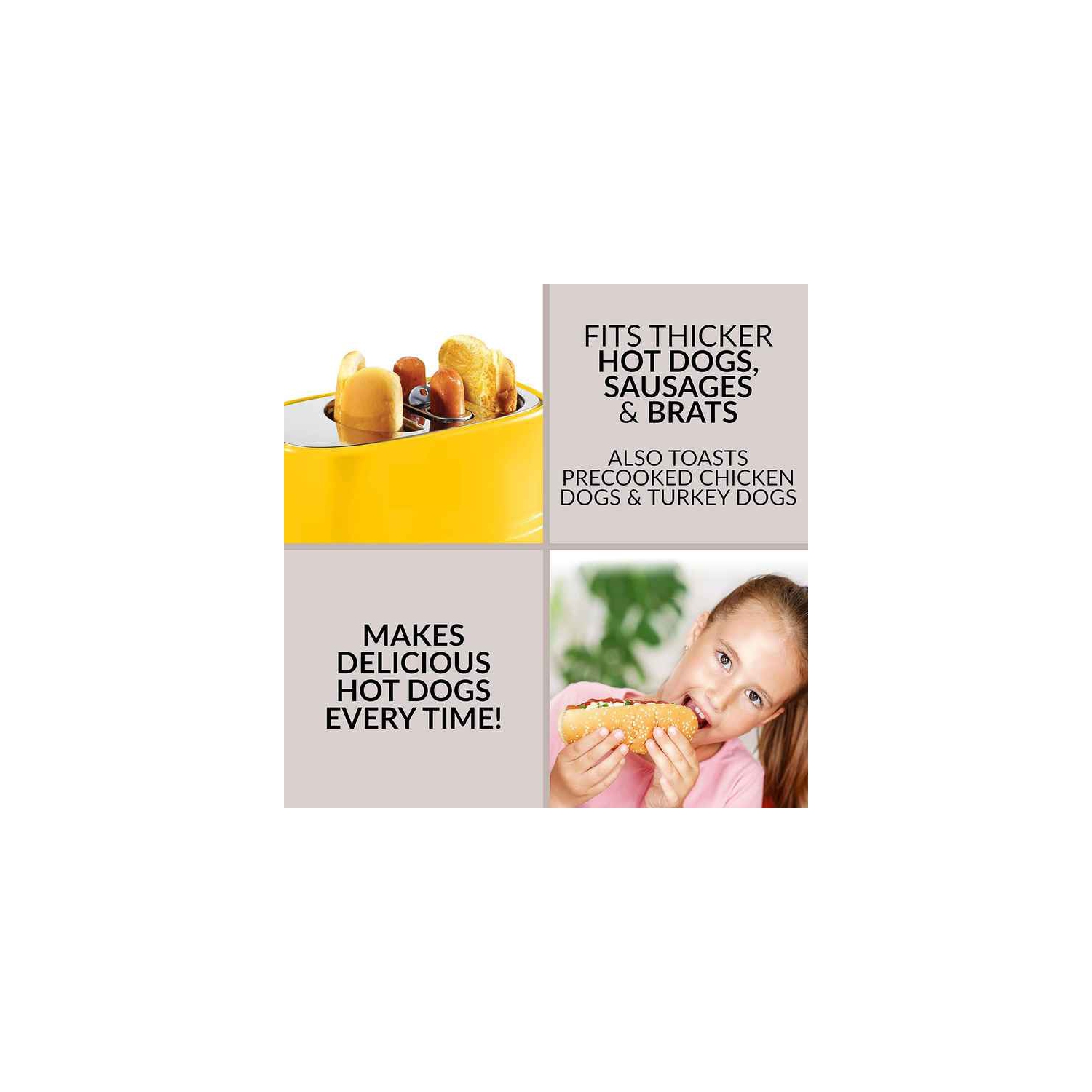 2-in-1 Hot Dog and Sandwich Toaster - Cool Touch Handle, Reusable Basket, Extra Wide Grill Slots, Easy Cleaning