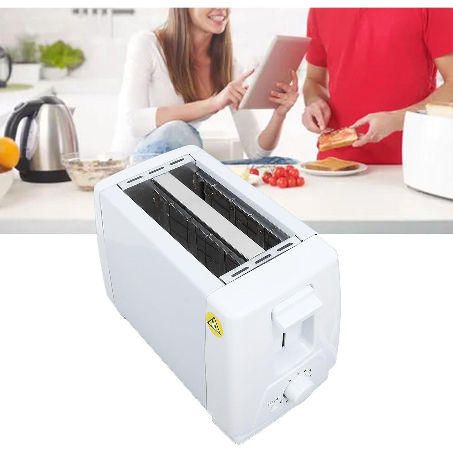 Compact 2-slice toaster – 6 toasting modes, anti-jam safety device, reheat/cancel button – easy-to-clean design, perfect for small spaces and perfect