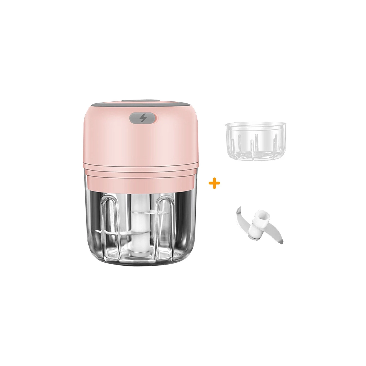 30W Mini Food Chopper - Electric Garlic Ginger Nut Crusher with Stainless Steel Blade, Double Cup, Easy Clean, USB Charging