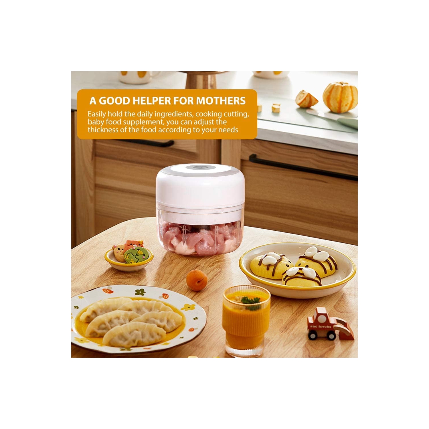 30W Mini Food Chopper - Electric Garlic Ginger Nut Crusher with Stainless Steel Blade, Double Cup, Easy Clean, USB Charging