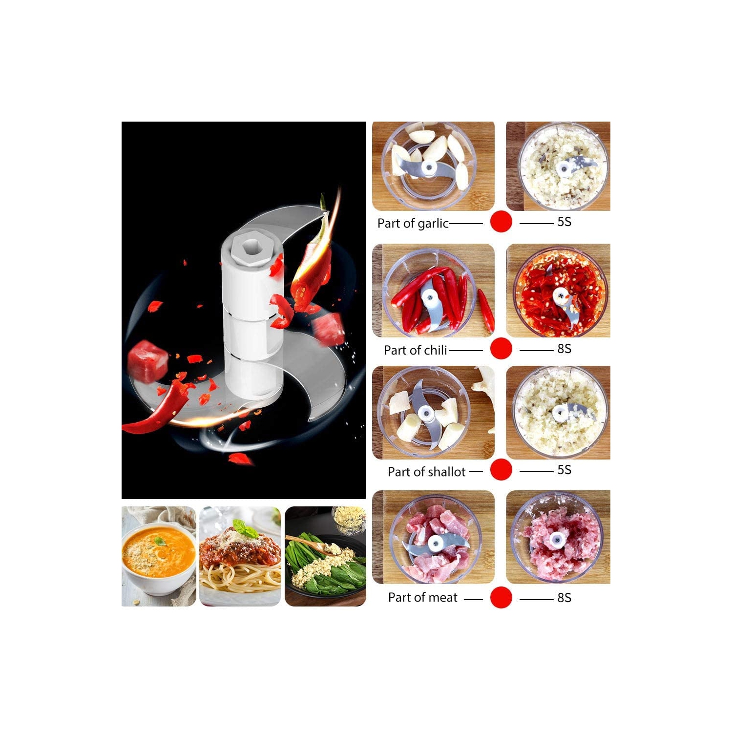 30W Mini Food Chopper - Electric Garlic Ginger Nut Crusher with Stainless Steel Blade, Double Cup, Easy Clean, USB Charging