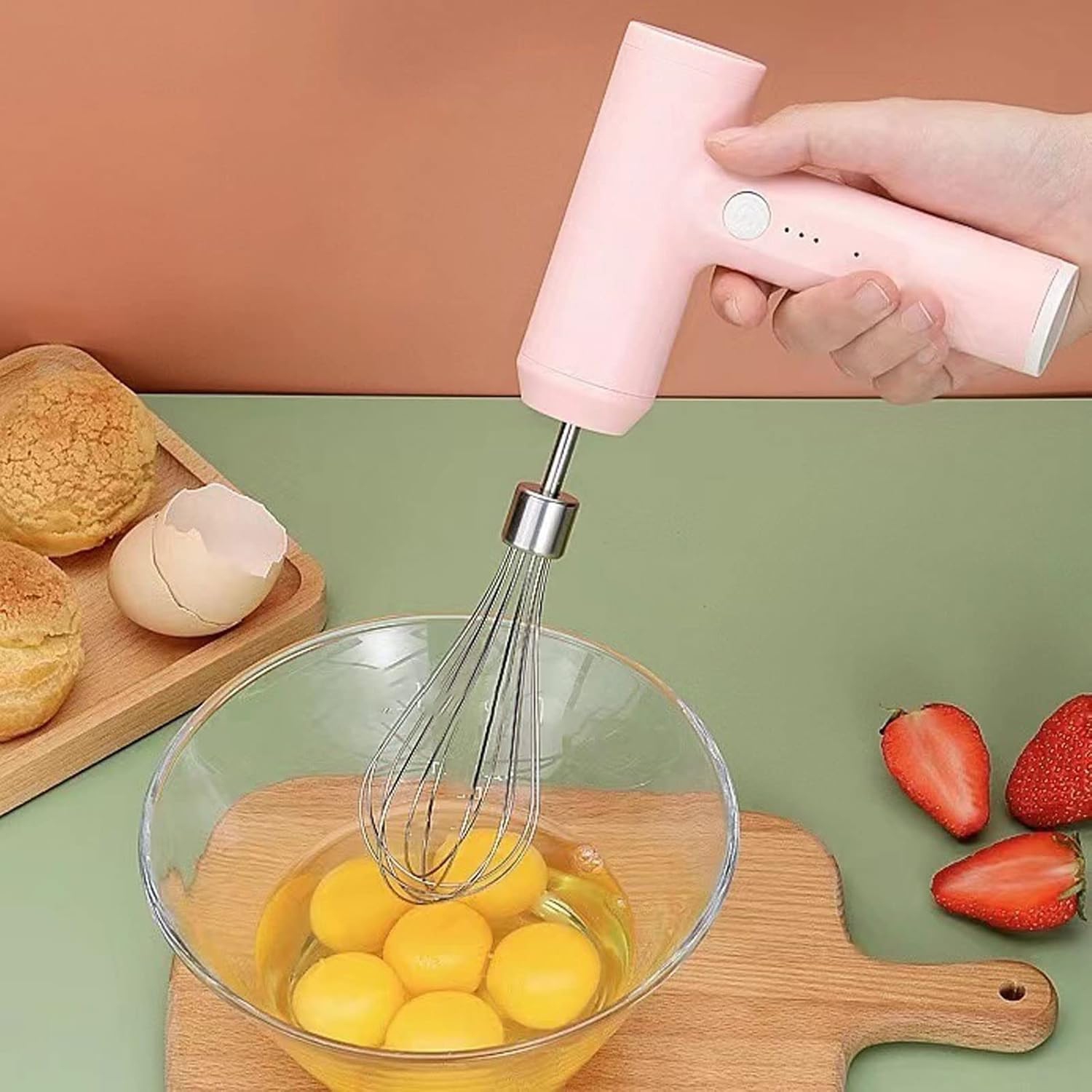 Pink Electric Mini Blender - USB rechargeable, cordless blender for cakes, butter and salads, 3 speeds, 2000 mAh battery, long battery life