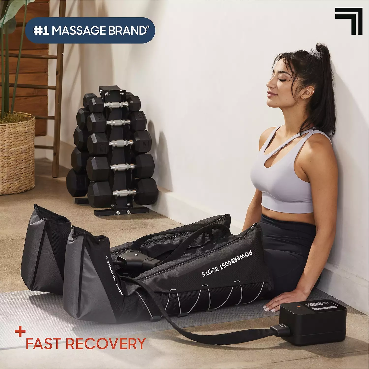 Sharper Image Leg Air Compression Massager | 25"-31" Full Leg Wraps | 4 Massage Modes | Adjustable Intensity | Handheld Controller | For Calves,