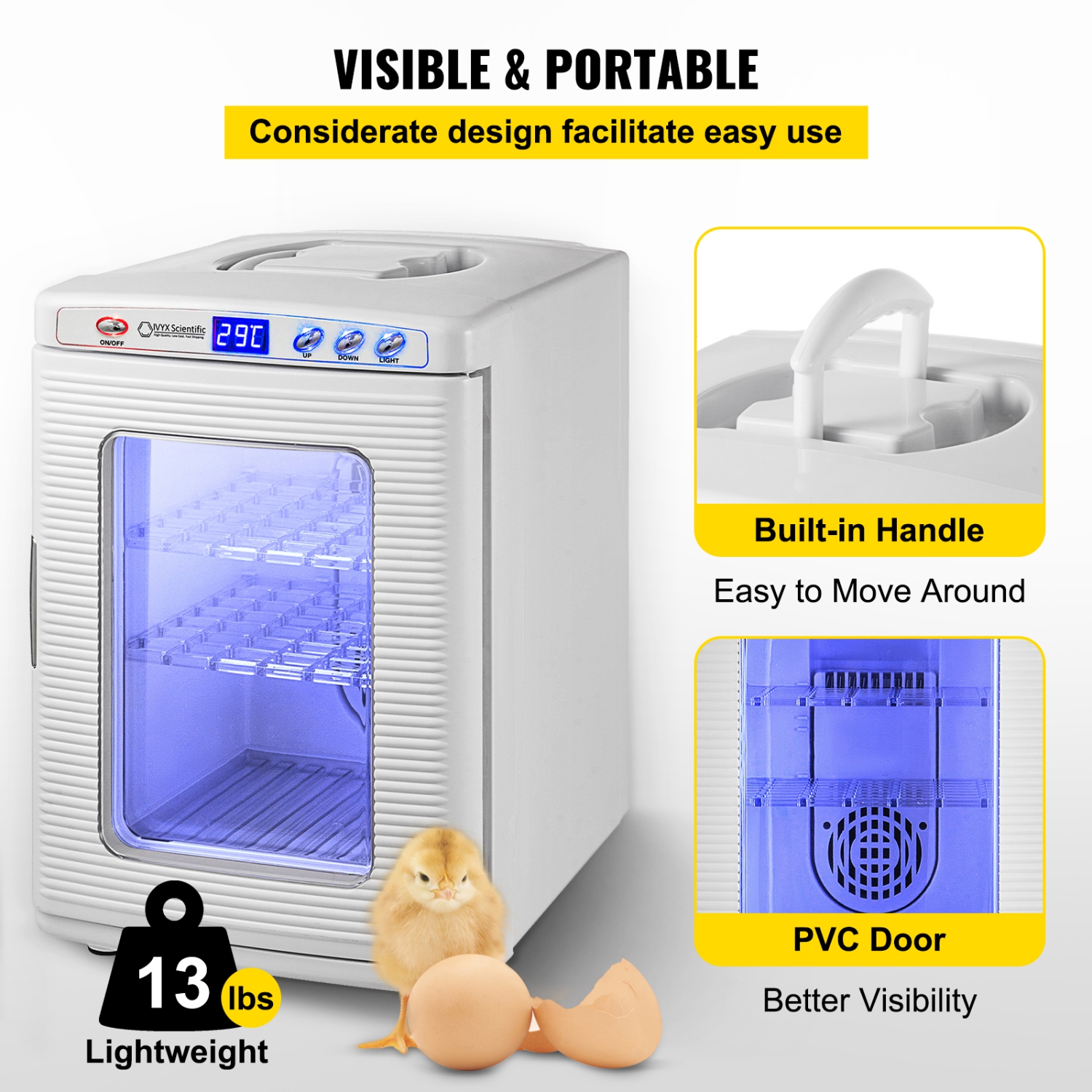 VEVOR 25L Reptile Incubator, Scientific Lab Incubator, Cooling and Heating 5 °C to 42 °C Automatic Incubator, 12V/110V White Reptile Egg Breeding