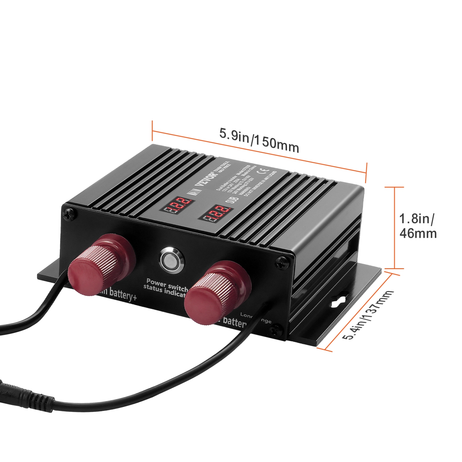 VEVOR 250 AMP Dual Battery Smart Isolator, 12V/24V, Universal VSR Voltage Sensitive Relay Battery Isolator with LCD Screen, for Car ATV RV Battery