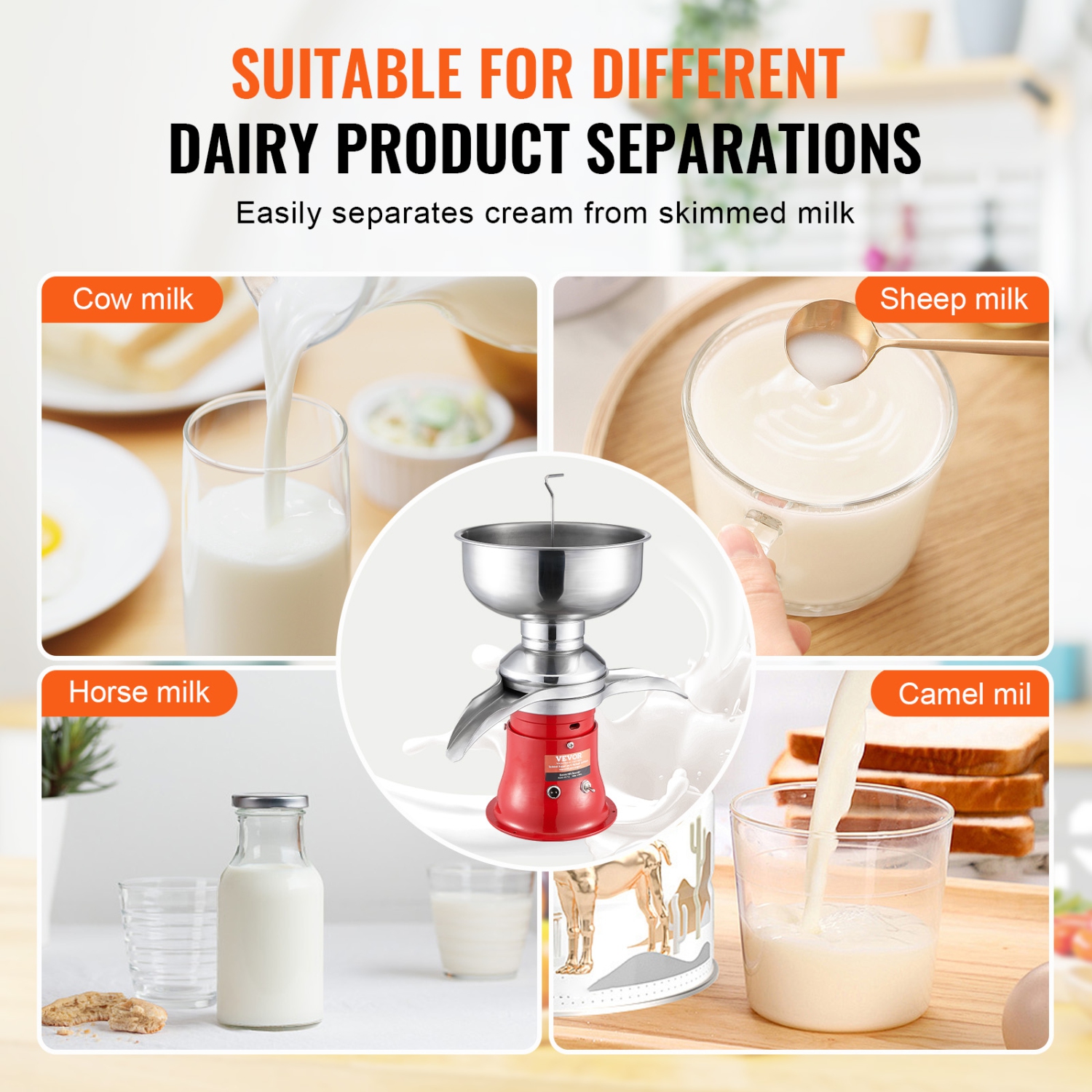VEVOR 30W Milk Cream Centrifugal Separator, 304 Stainless Steel Electric Cream Separators, 100L/H Output 10500RPM Goat Milk Separator, Milk Skimmer