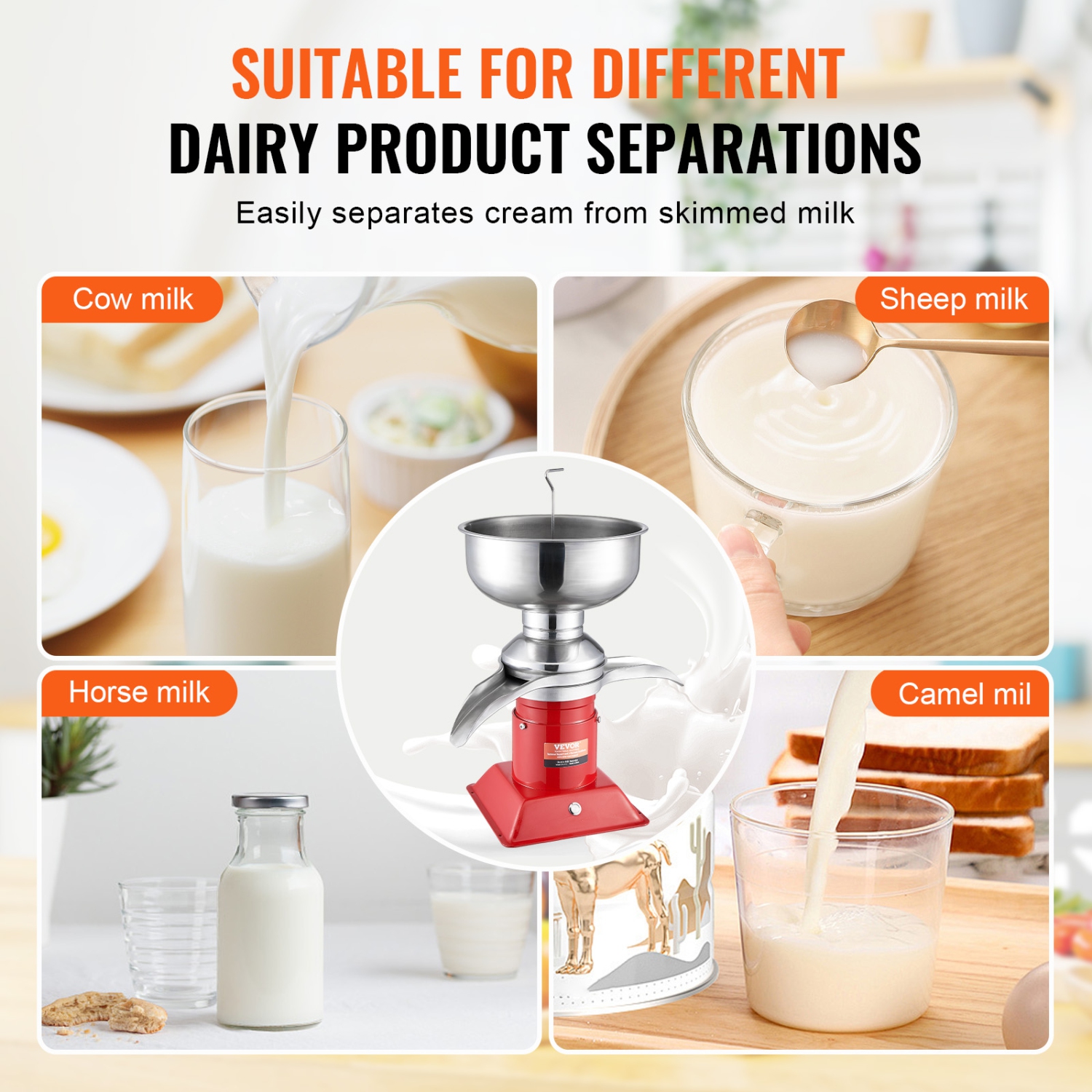 VEVOR 30W Milk Cream Centrifugal Separator, 304 Stainless Steel Electric Cream Separators, 100L/H Output 10500RPM Goat Milk Separator, Milk Skimmer