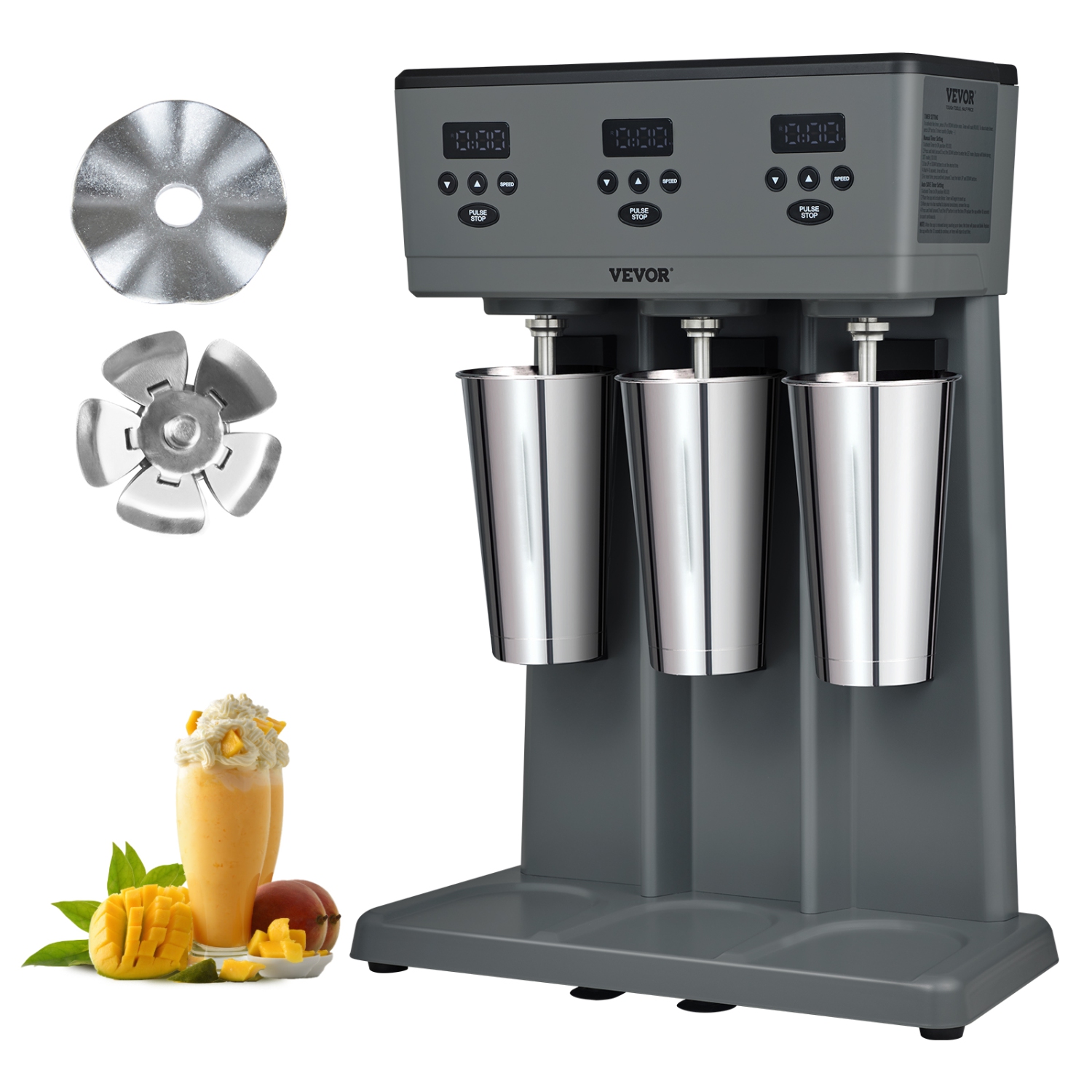 VEVOR 375W x 3 Milkshake Maker, Electric Milkshake Machine, Commercial Triple Heads Drink Mixer Blender, LED Intelligent Microswitch, 3-Speed