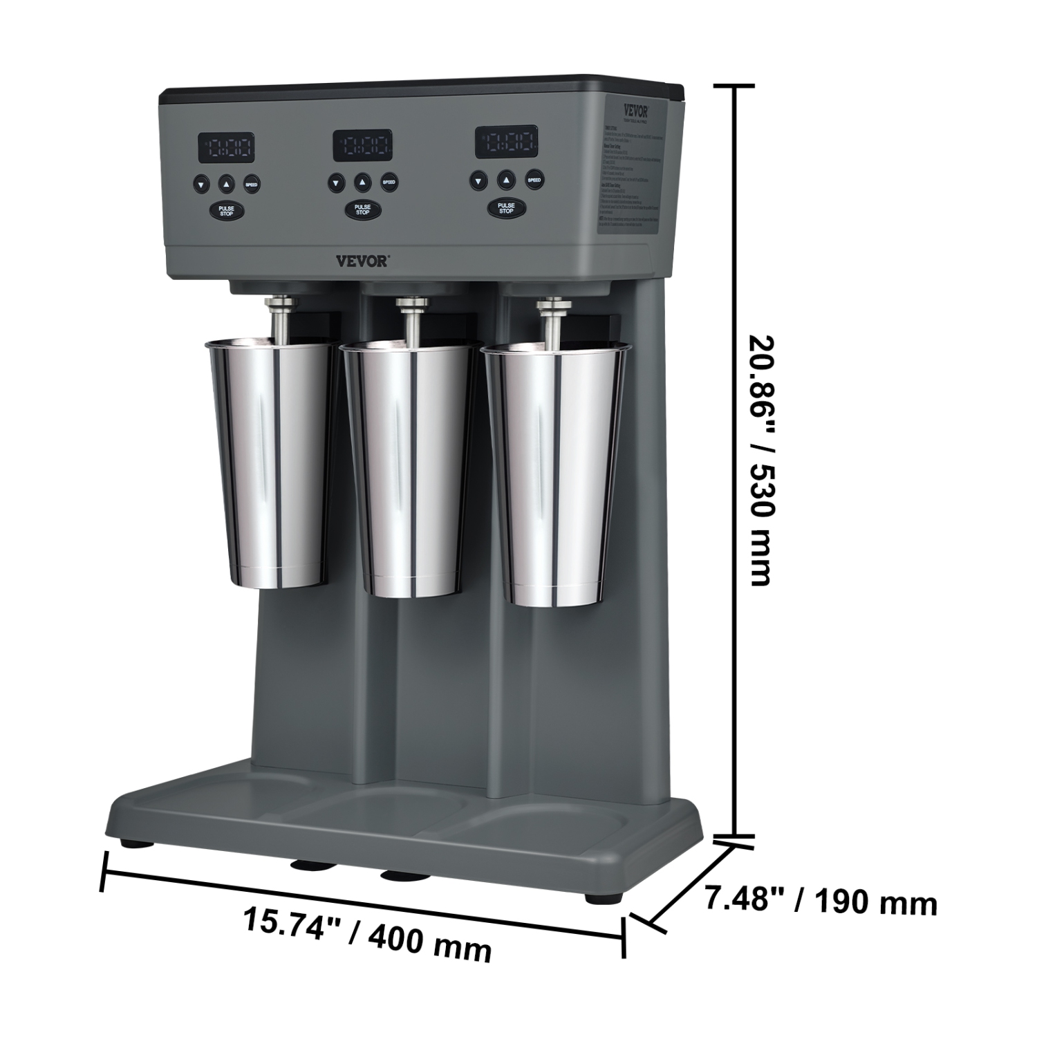 VEVOR 375W x 3 Milkshake Maker, Electric Milkshake Machine, Commercial Triple Heads Drink Mixer Blender, LED Intelligent Microswitch, 3-Speed