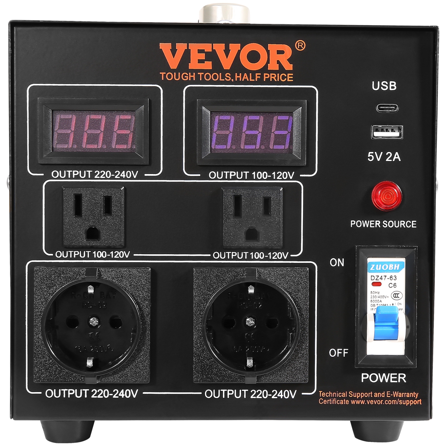 VEVOR 2000W Voltage Converter Transformer,Heavy Duty Step Up/Down Transformer, Convert from 110 Volt to 220 Volt and from 220 Volt to 110 Volt,with