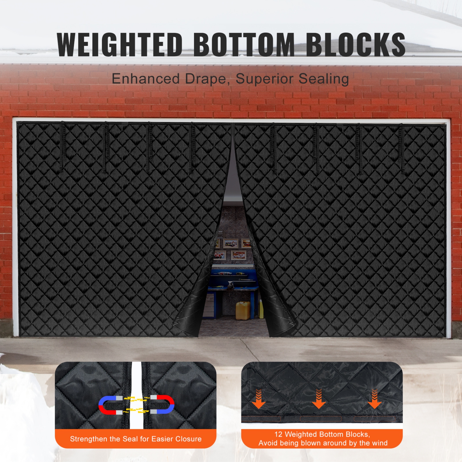Écran de porte de garage VEVOR 18 x 7 pi pour l'hiver, trousse d'isolation pour porte de garage, rideau de porte magnétique isotherme avec fond lesté