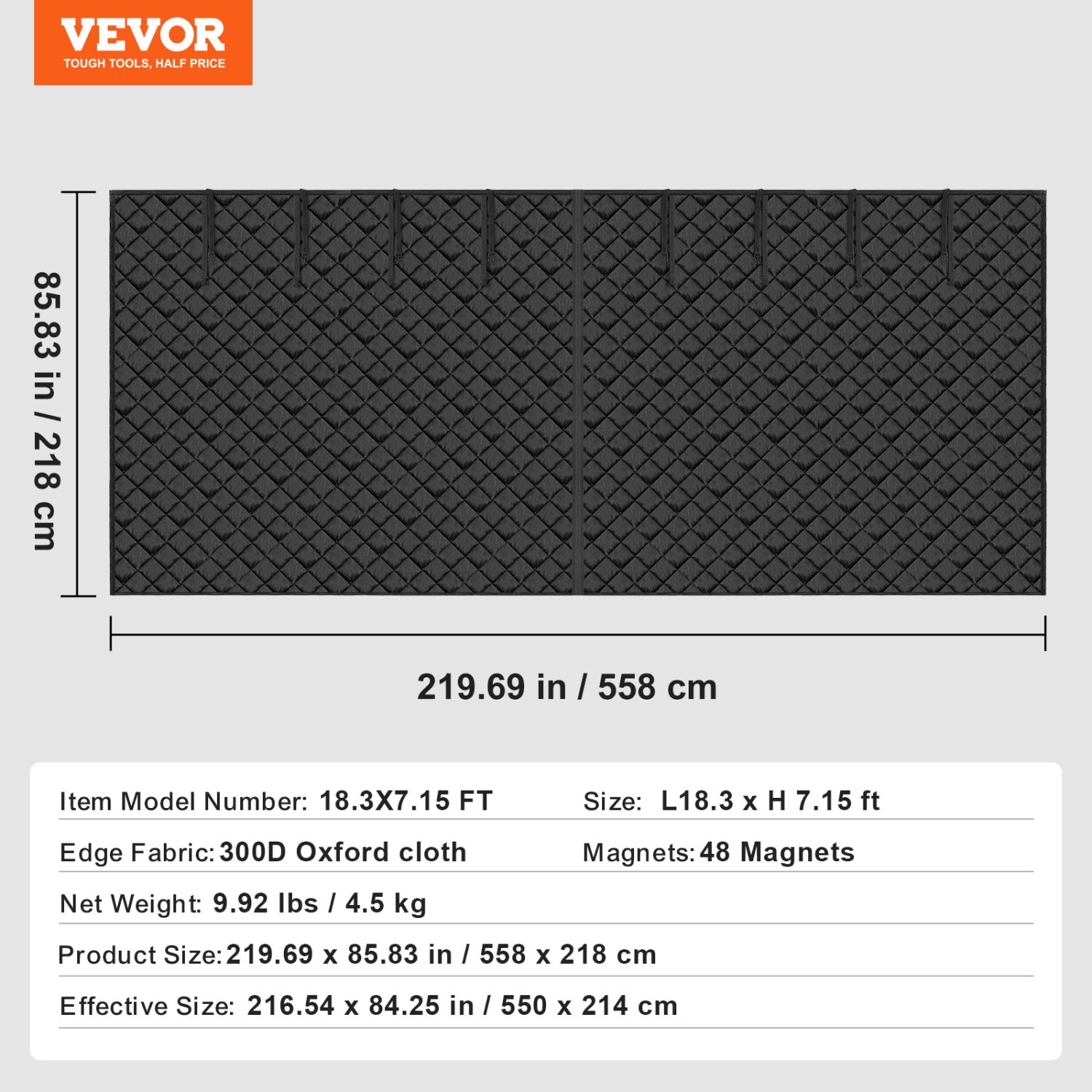Écran de porte de garage VEVOR 18 x 7 pi pour l'hiver, trousse d'isolation pour porte de garage, rideau de porte magnétique isotherme avec fond lesté