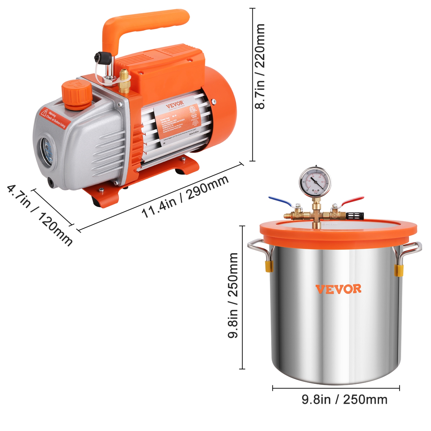 VEVOR 3 Gallon Vacuum Chamber and 3.5 CFM Pump Kit, Tempered Glass Lid Vacuum Degassing Chamber Kit, Single Stage Vacuum Pump with 250 ml Oil Bottle,