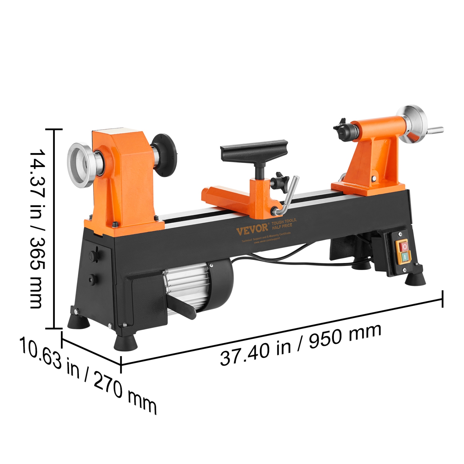 VEVOR 10x18 inchesTabletop Wood Lathe, Dimensions, Motor Strength 0.5 HP 370W, Offers Wood Crafting with 5 Adjustable Speeds ranging from 780 to 3840