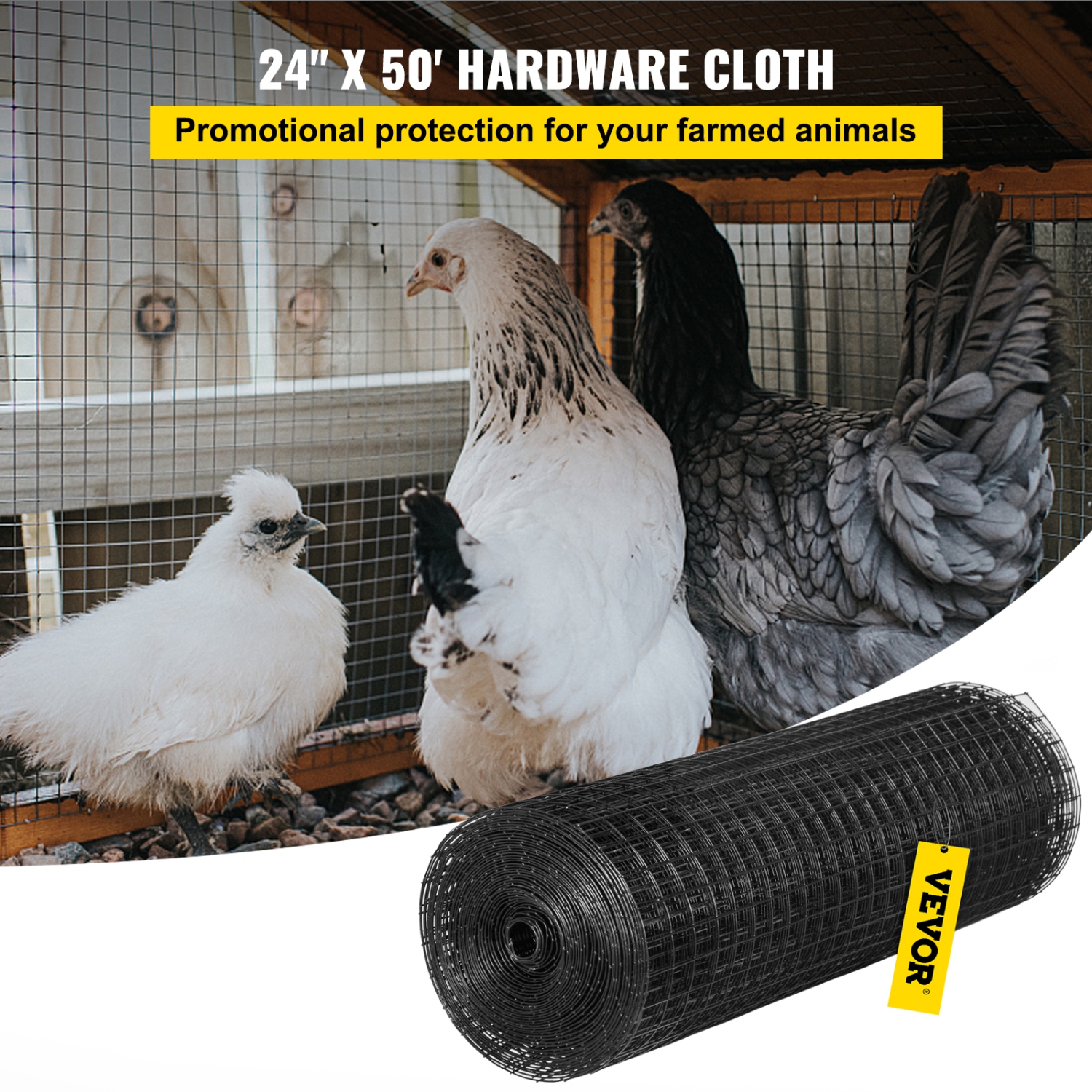 VEVOR 24" x50' & 1"x1" Hardware Cloth, Mesh Size, Galvanized Steel Vinyl Coated 16 Gauge Welded Wire with A Cutting Plier & A Pair of Fabric Gloves,