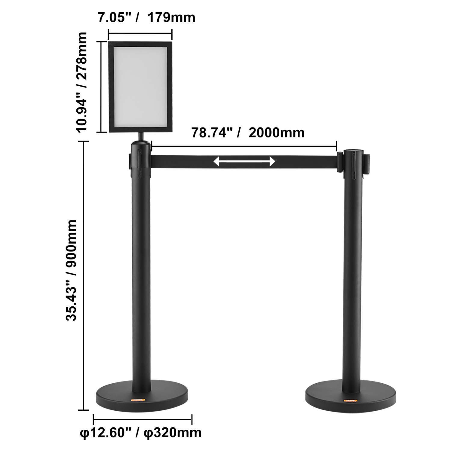 Ensemble de 6 poteaux de contrôle des foules VEVOR, barrières de contrôle des foules, poteau de file d'attente peint en acier au carbone avec