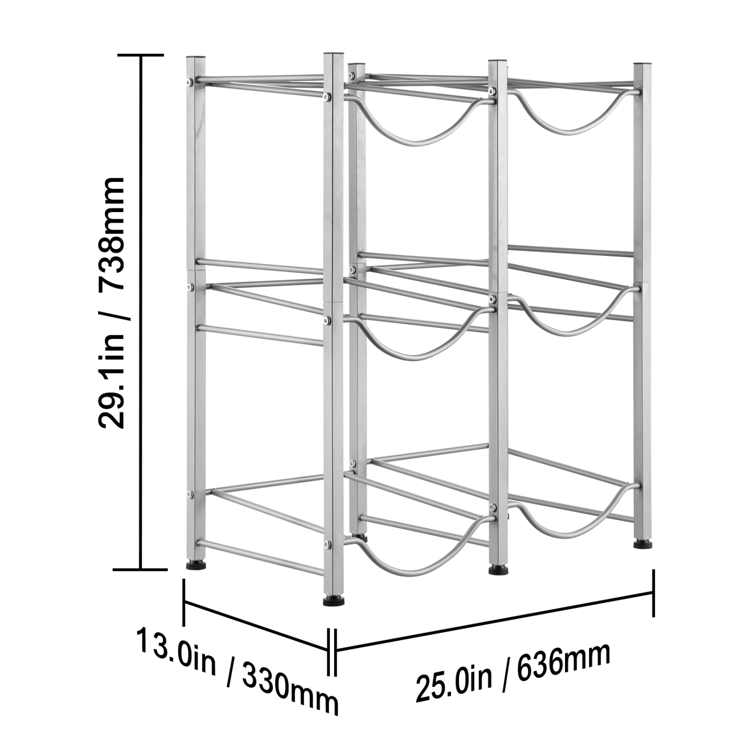 Porte-bouteille VEVOR 3 niveaux, porte-bouteille d'eau de 5 gallons, porte-bouteille à deux rangées pour 6 bouteilles, porte-cruches d'eau robuste