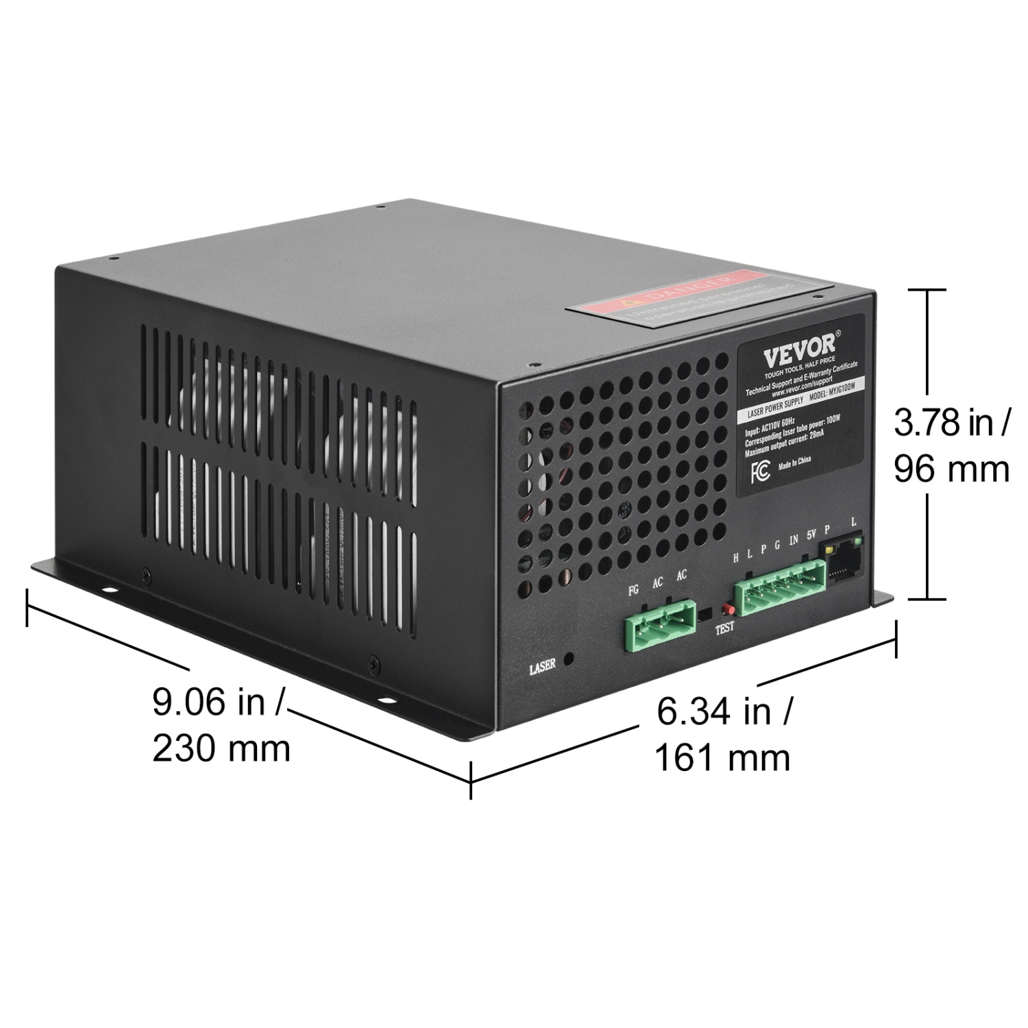 VEVOR CO2 Laser Power Supply, 100W, Power Supply for 100W Laser Tube, Constant Current Protection, Open Circuit Protection, Fast Heat Dissipation,