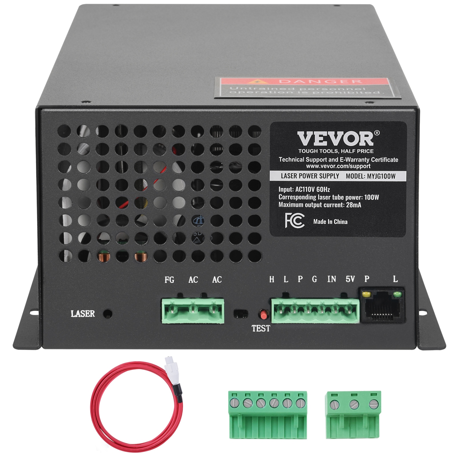 VEVOR CO2 Laser Power Supply, 100W, Power Supply for 100W Laser Tube, Constant Current Protection, Open Circuit Protection, Fast Heat Dissipation,