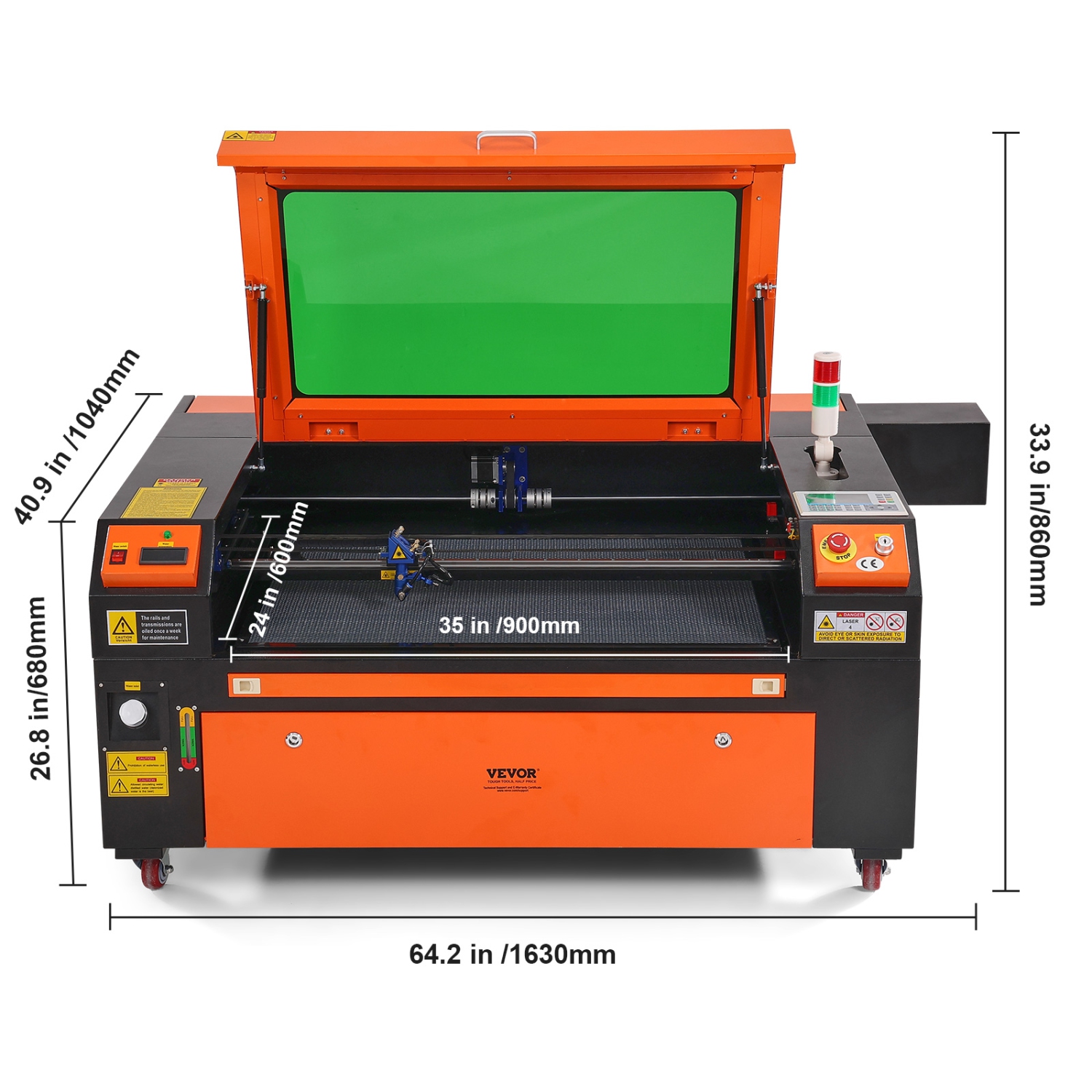 Graveur laser au CO2 VEVOR 100&nbsp;W, 24 x 35&nbsp;po, 19,7 pps, découpeur laser avec assistance à 2 voies, compatible avec LightBurn, CorelDRAW,