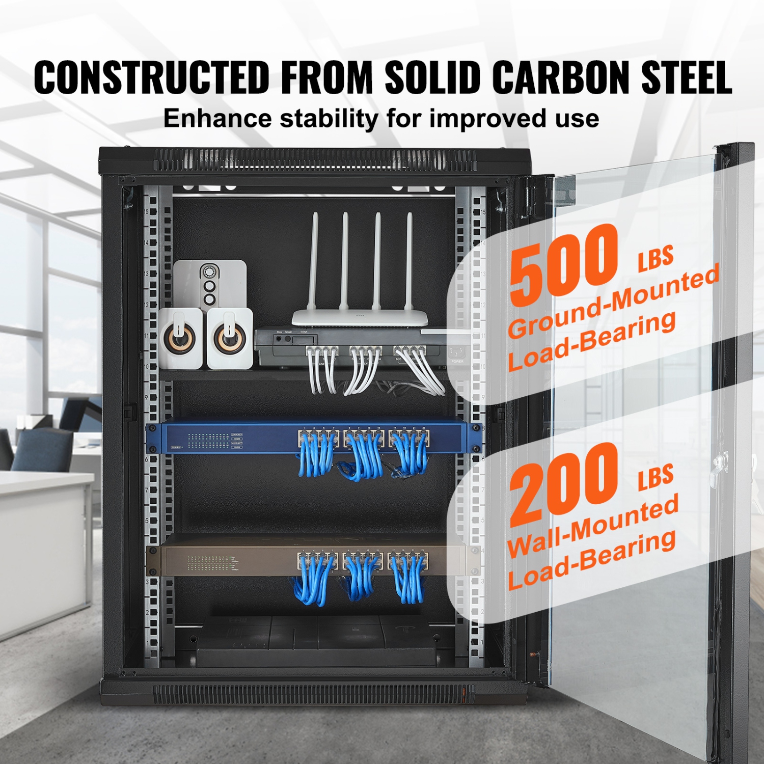 VEVOR 15U Wall Mount Server Cabinet,500 lbs Max.Ground-mounted Load Capacity,Network Rack Enclosure with Caster Wheels Locking Tempered Glass