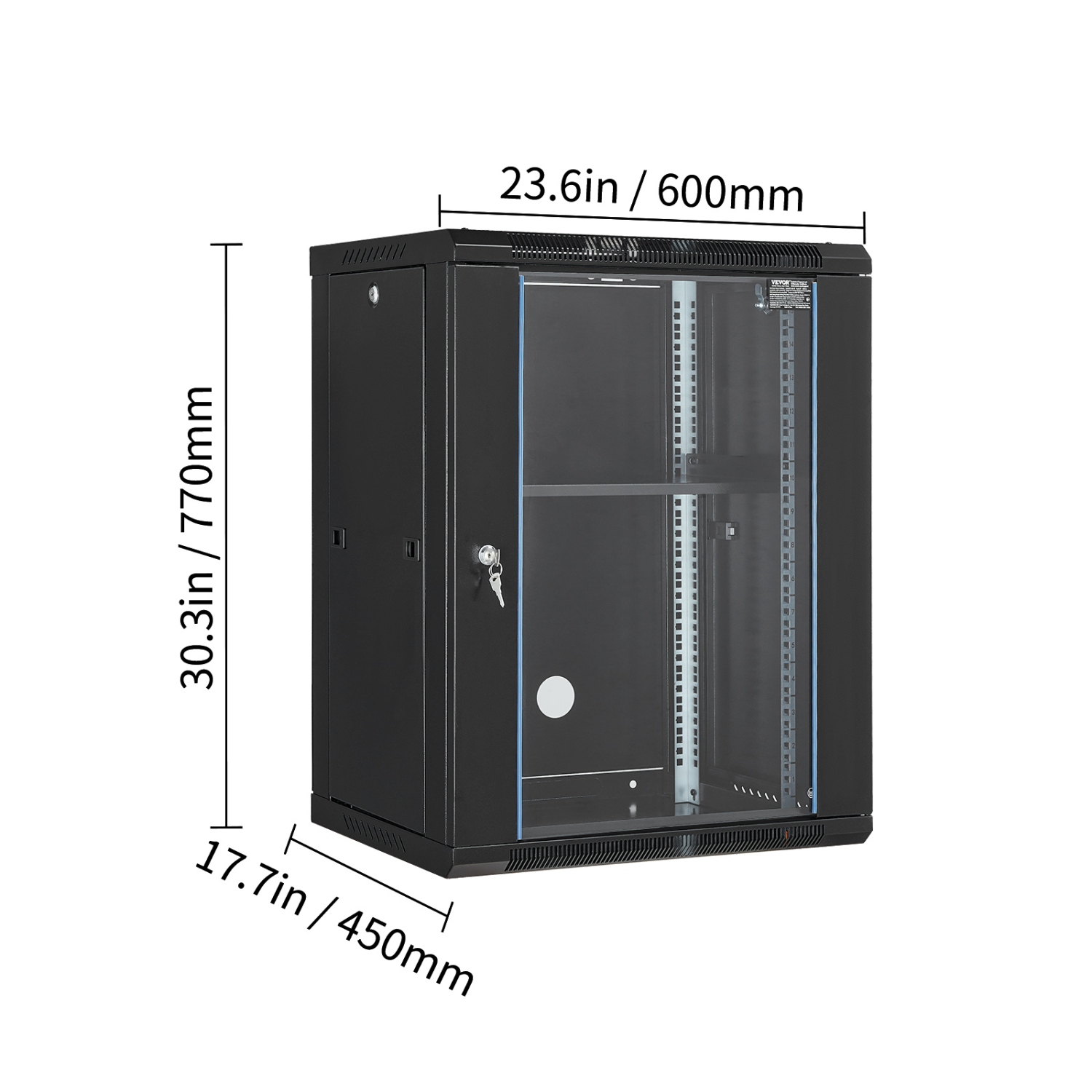 VEVOR 15U Wall Mount Server Cabinet,500 lbs Max.Ground-mounted Load Capacity,Network Rack Enclosure with Caster Wheels Locking Tempered Glass