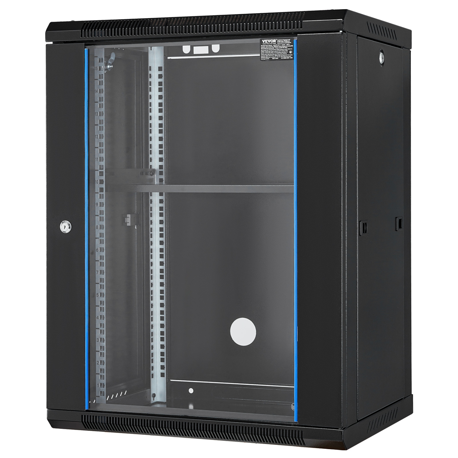 VEVOR 15U Wall Mount Server Cabinet,500 lbs Max.Ground-mounted Load Capacity,Network Rack Enclosure with Caster Wheels Locking Tempered Glass