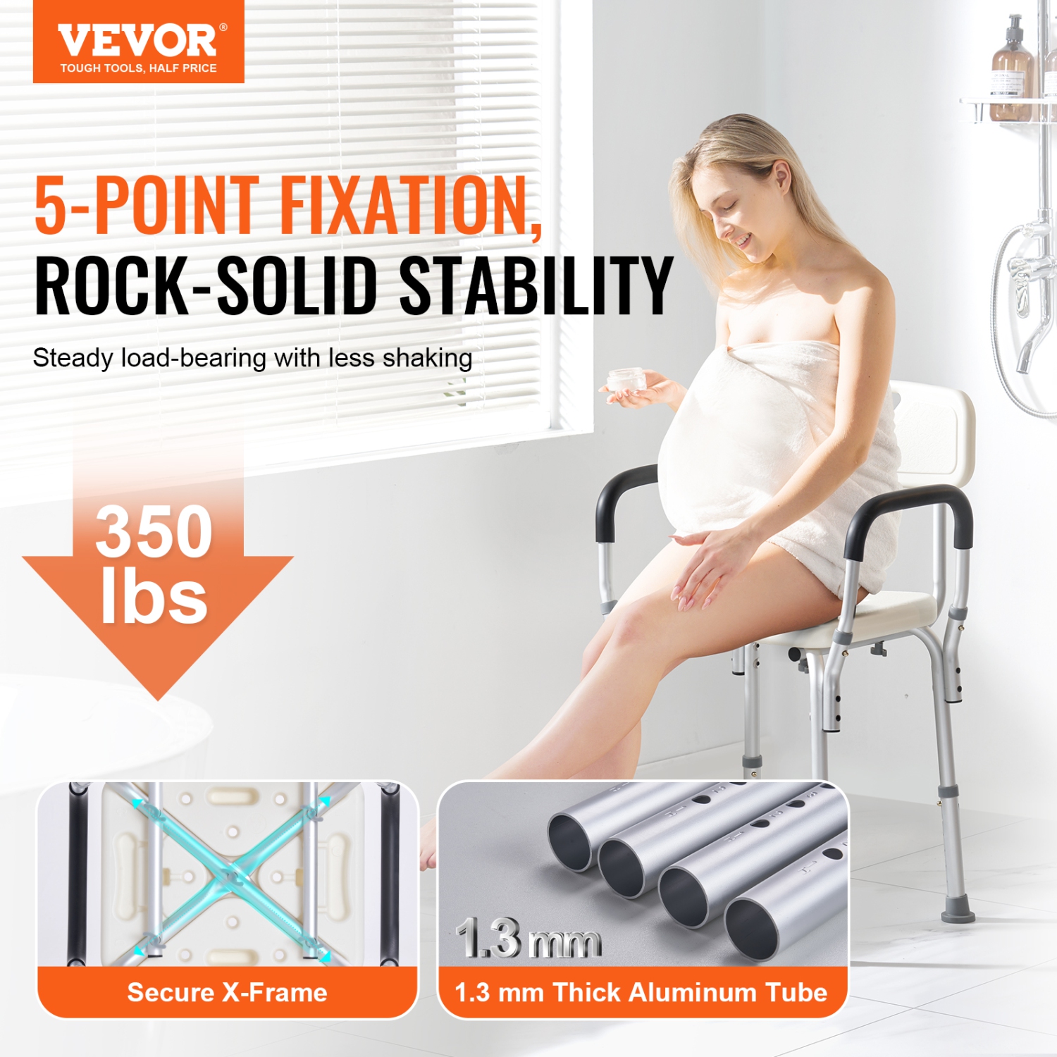 VEVOR Shower Chair, Shower Seat with Back, Adjustable Height Shower Stool, Shower Chair for Inside Shower, Non-slip Bathroom Bench Bath Chair for